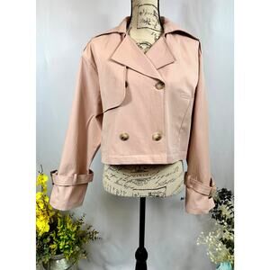 Elodie Eleanor Cropped Buckle Cuff Trench Coat Baby Pink size XS